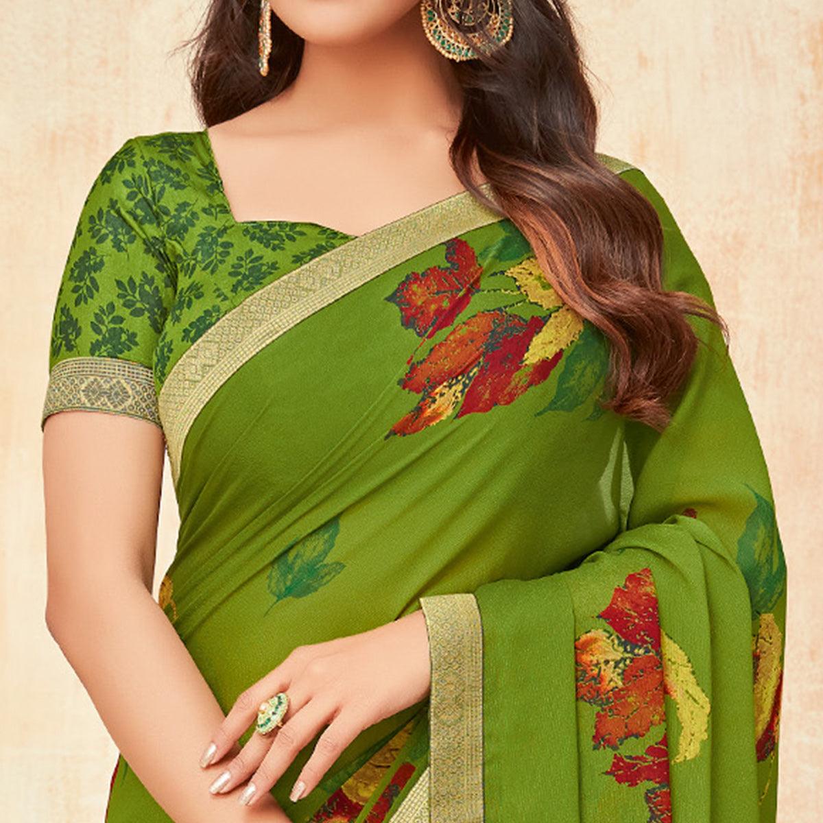 green-casual-wear-printed-silk-georgette-saree