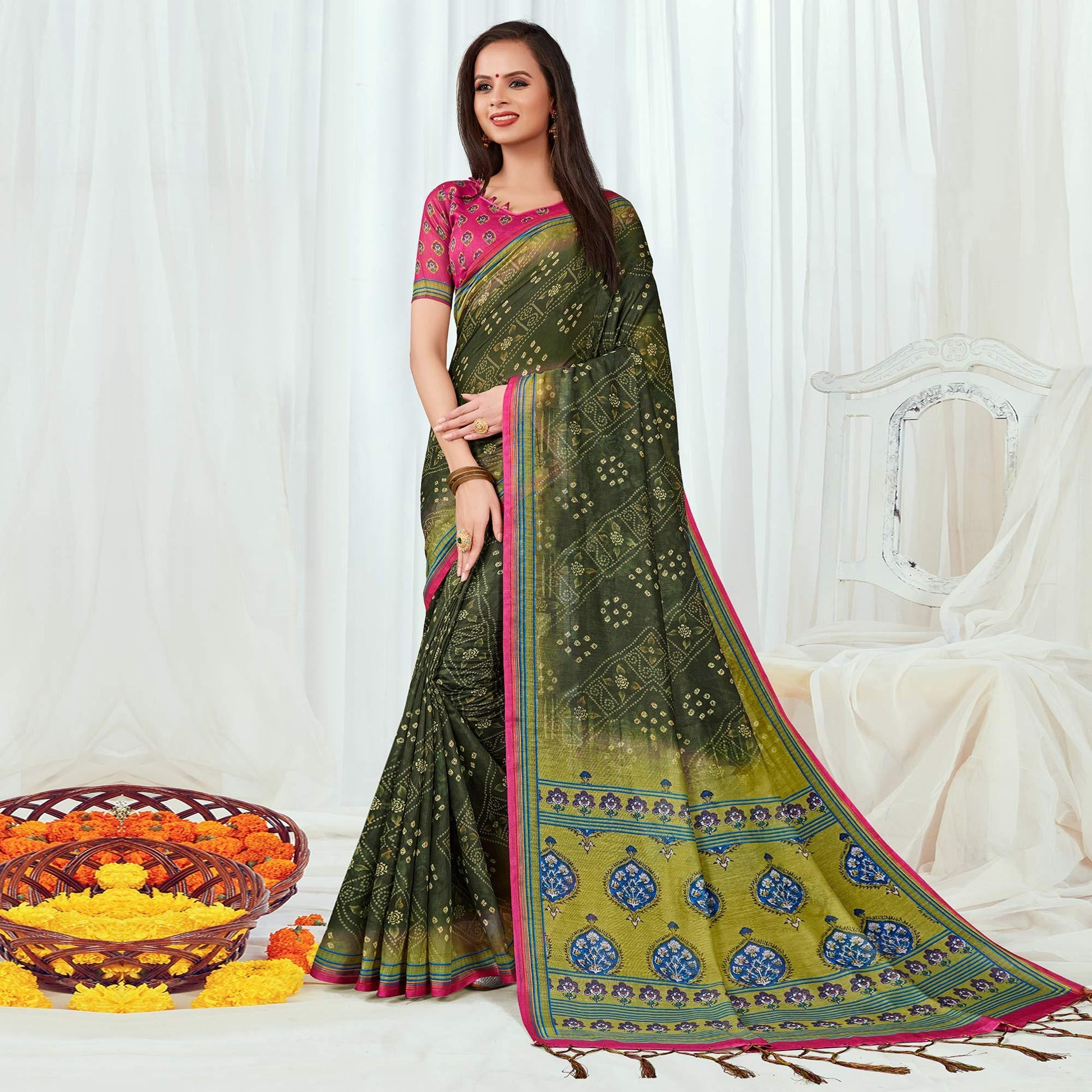 green-casual-wear-printed-silk-saree-138243