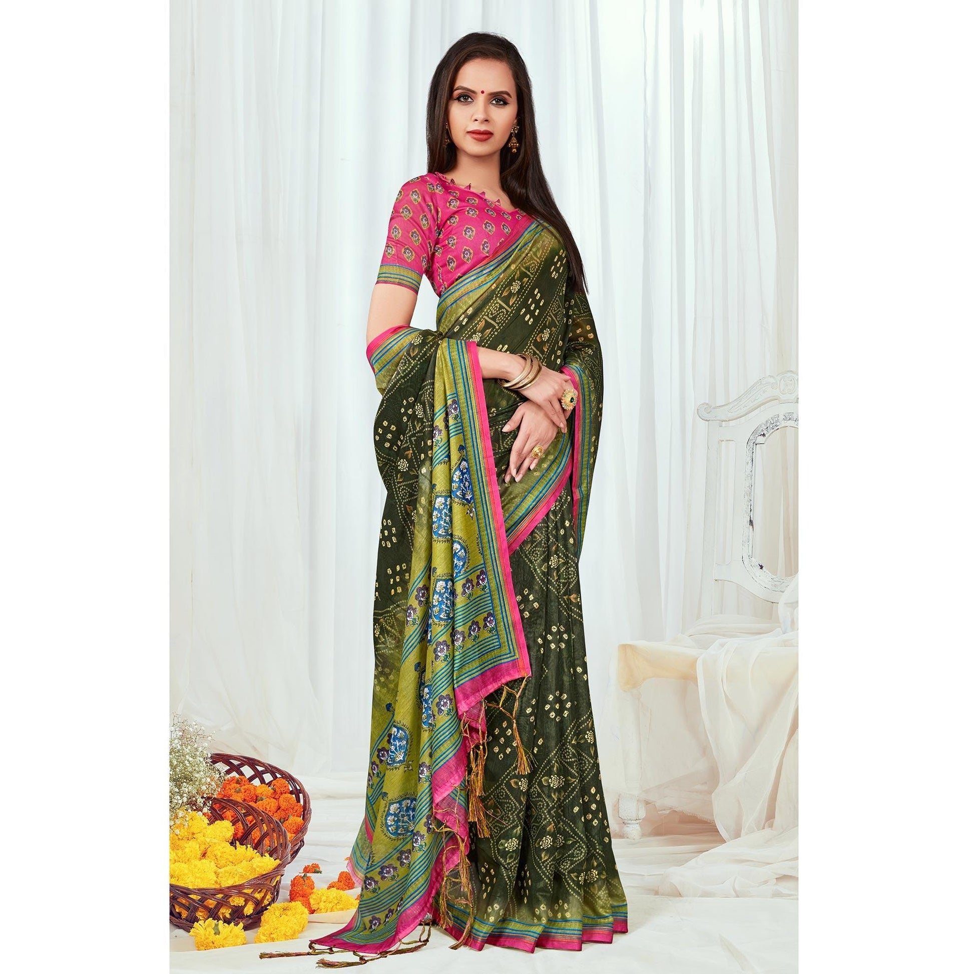 green-casual-wear-printed-silk-saree-138243