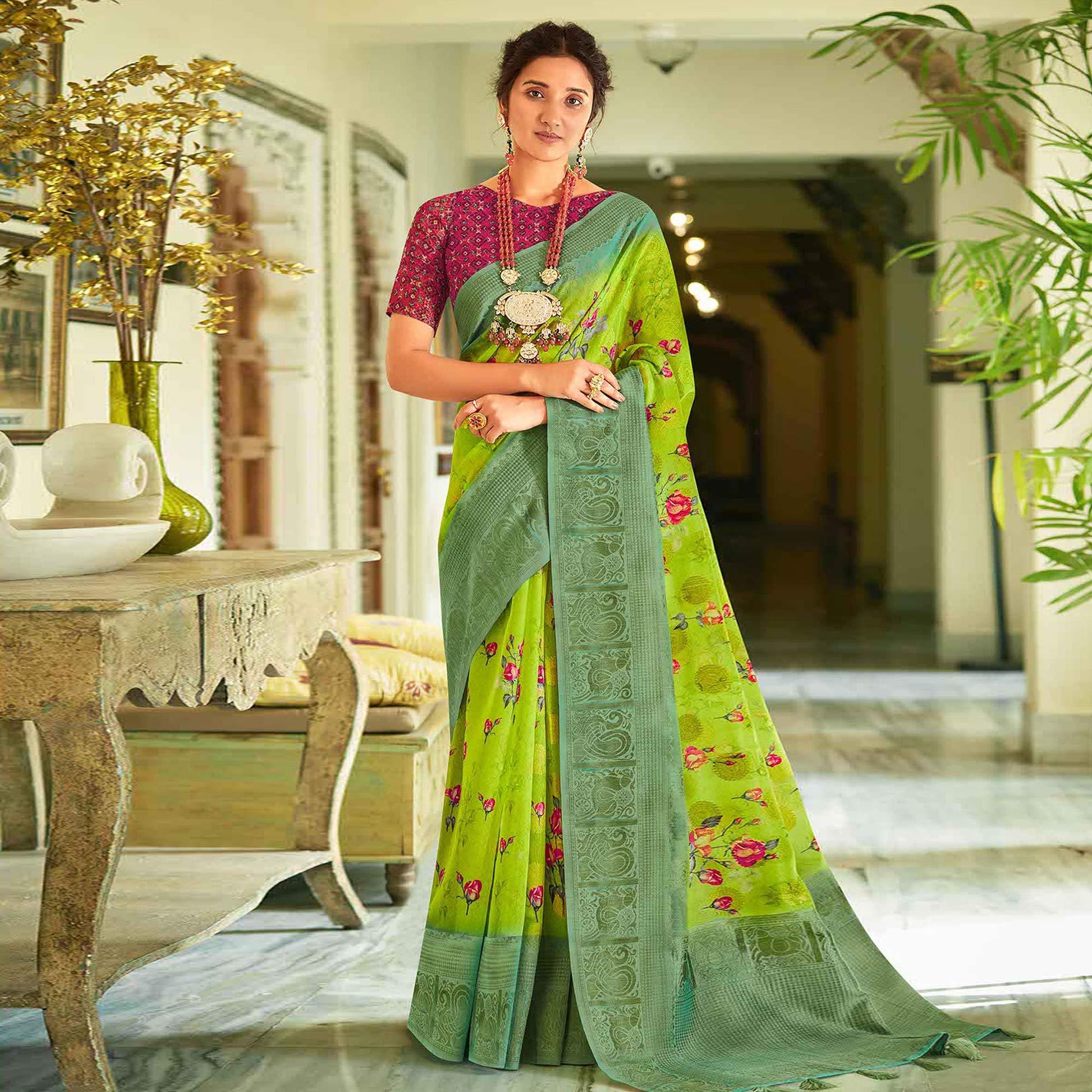 green-casual-wear-printed-soft-cotton-saree-120116
