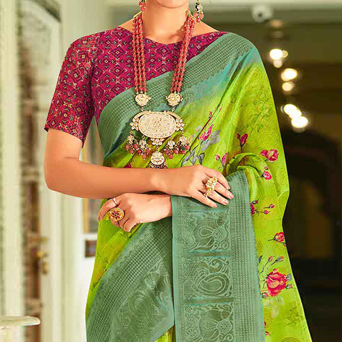 green-casual-wear-printed-soft-cotton-saree-120116