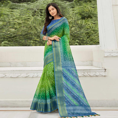 green-casual-wear-printed-soft-linen-saree-123564