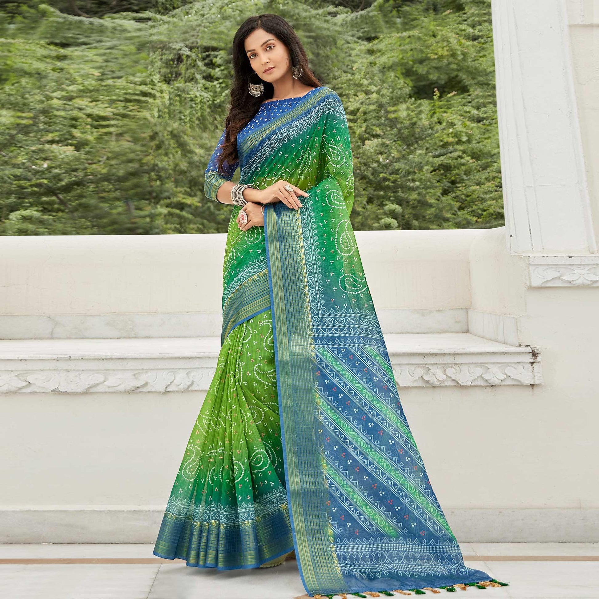 green-casual-wear-printed-soft-linen-saree-123564