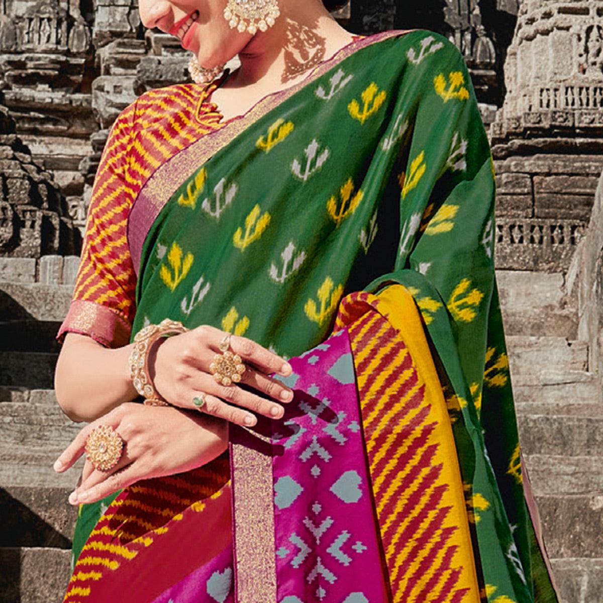 green-casual-wear-printed-tussar-silk-saree-112485