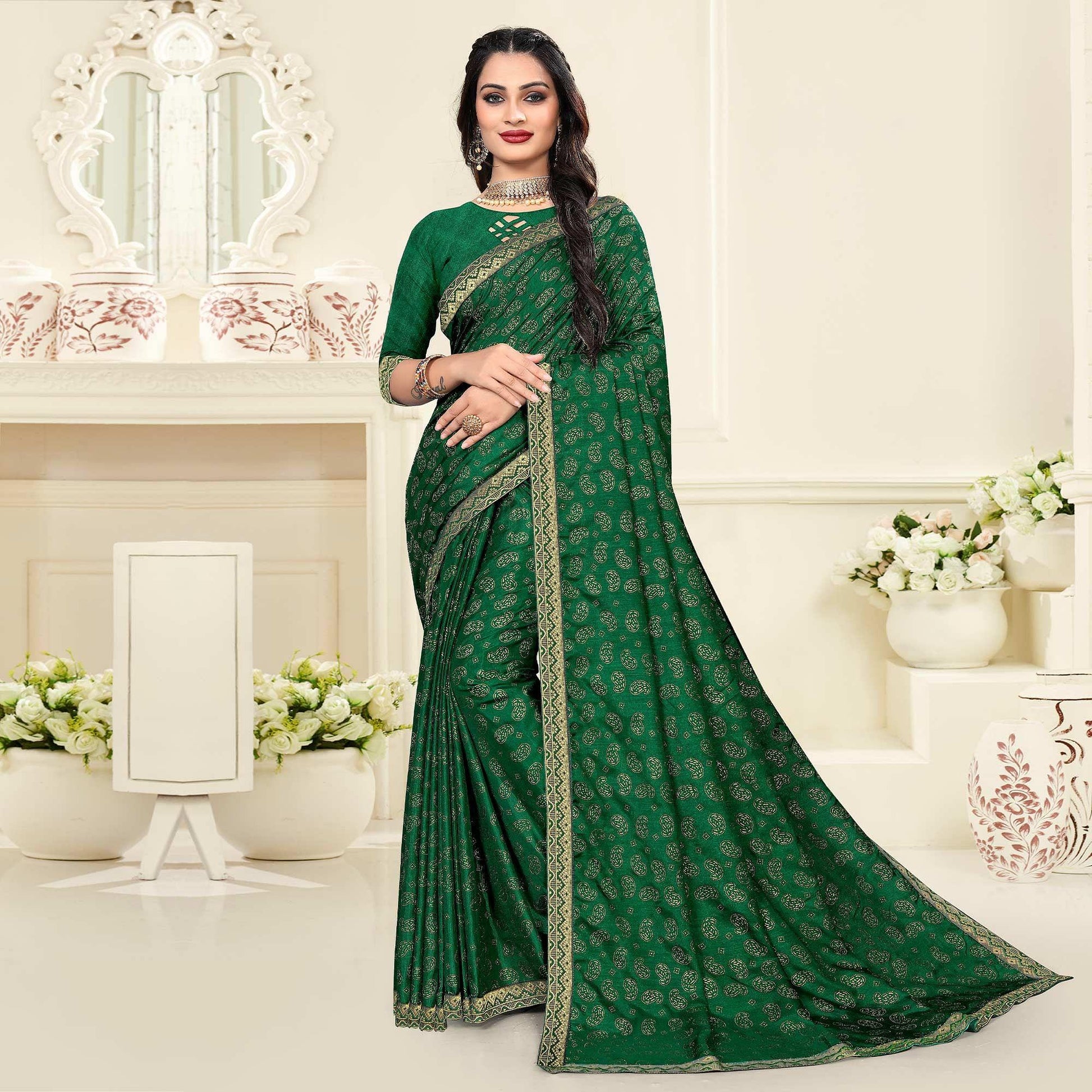 green-casual-wear-printed-vichitra-silk-saree-142474