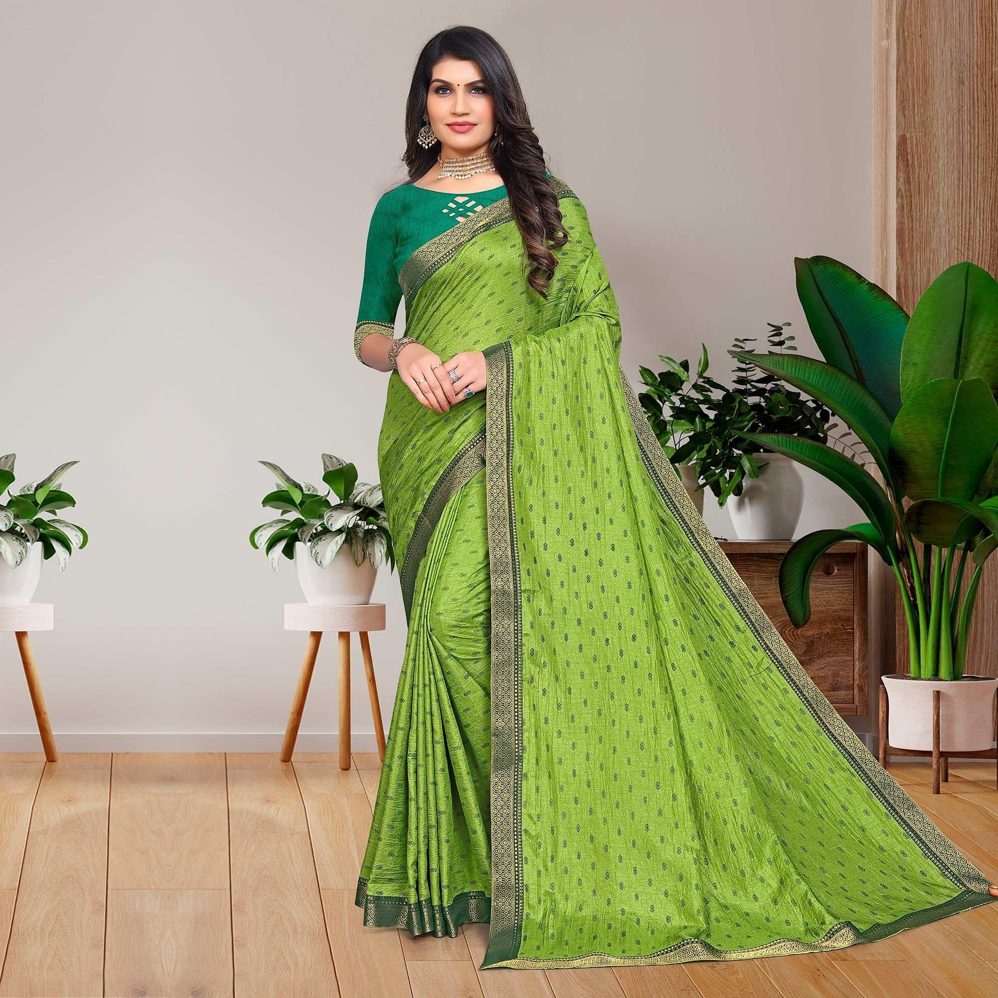 green-casual-wear-printed-vichitra-silk-saree-142508