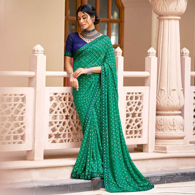 green-casual-wear-printed-weightless-georgette-saree-127375