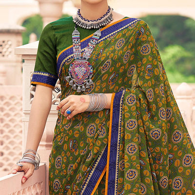green-casual-wear-printed-weightless-georgette-saree-127378