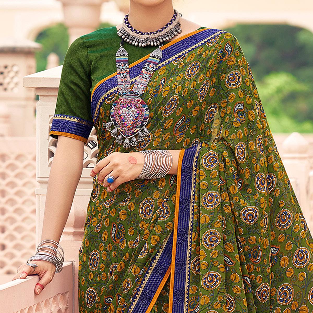 green-casual-wear-printed-weightless-georgette-saree-127378