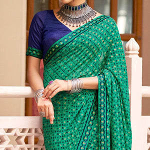 green-casual-wear-printed-weightless-georgette-saree-127375