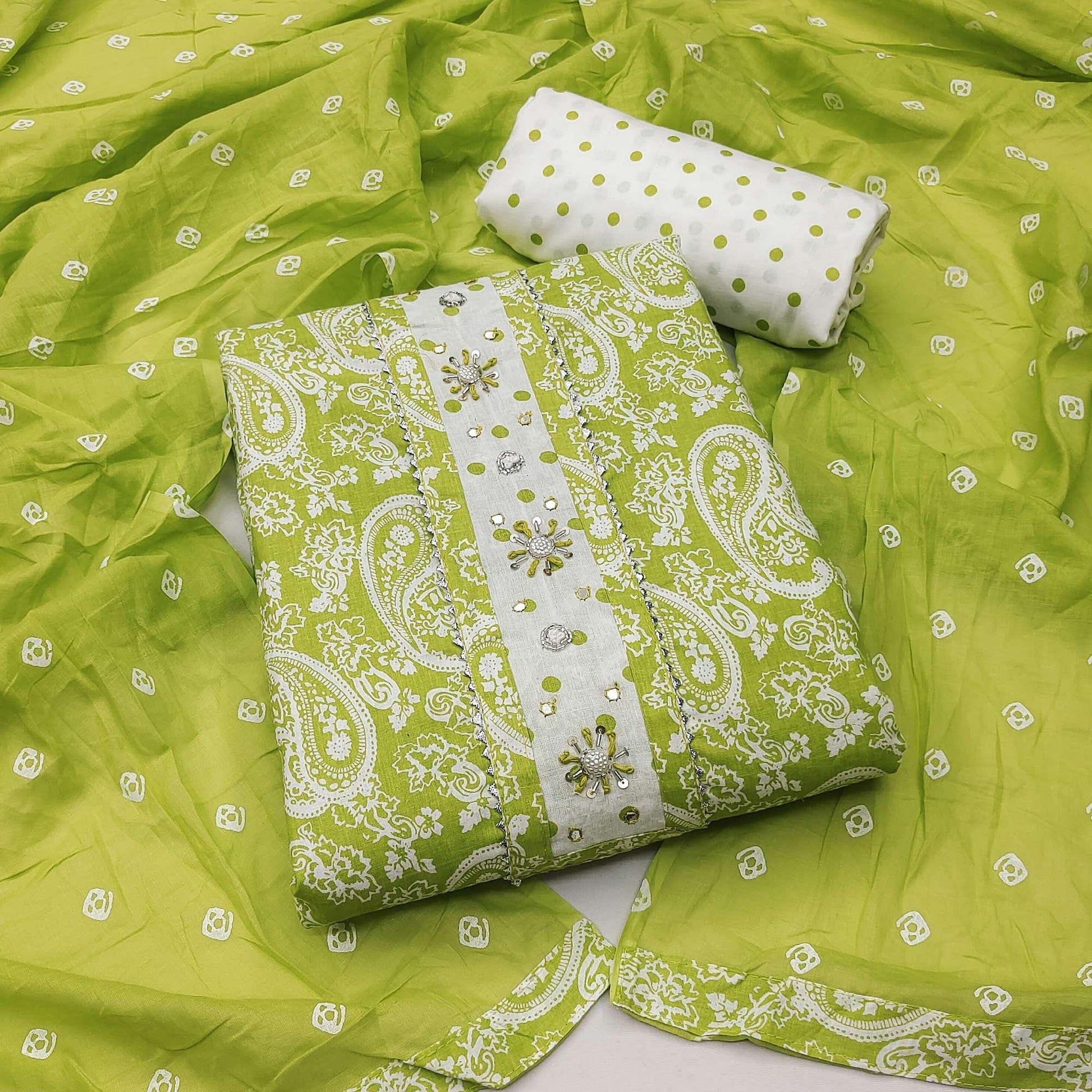 green-casual-wear-printed-with-embellished-cotton-dress-material-142107