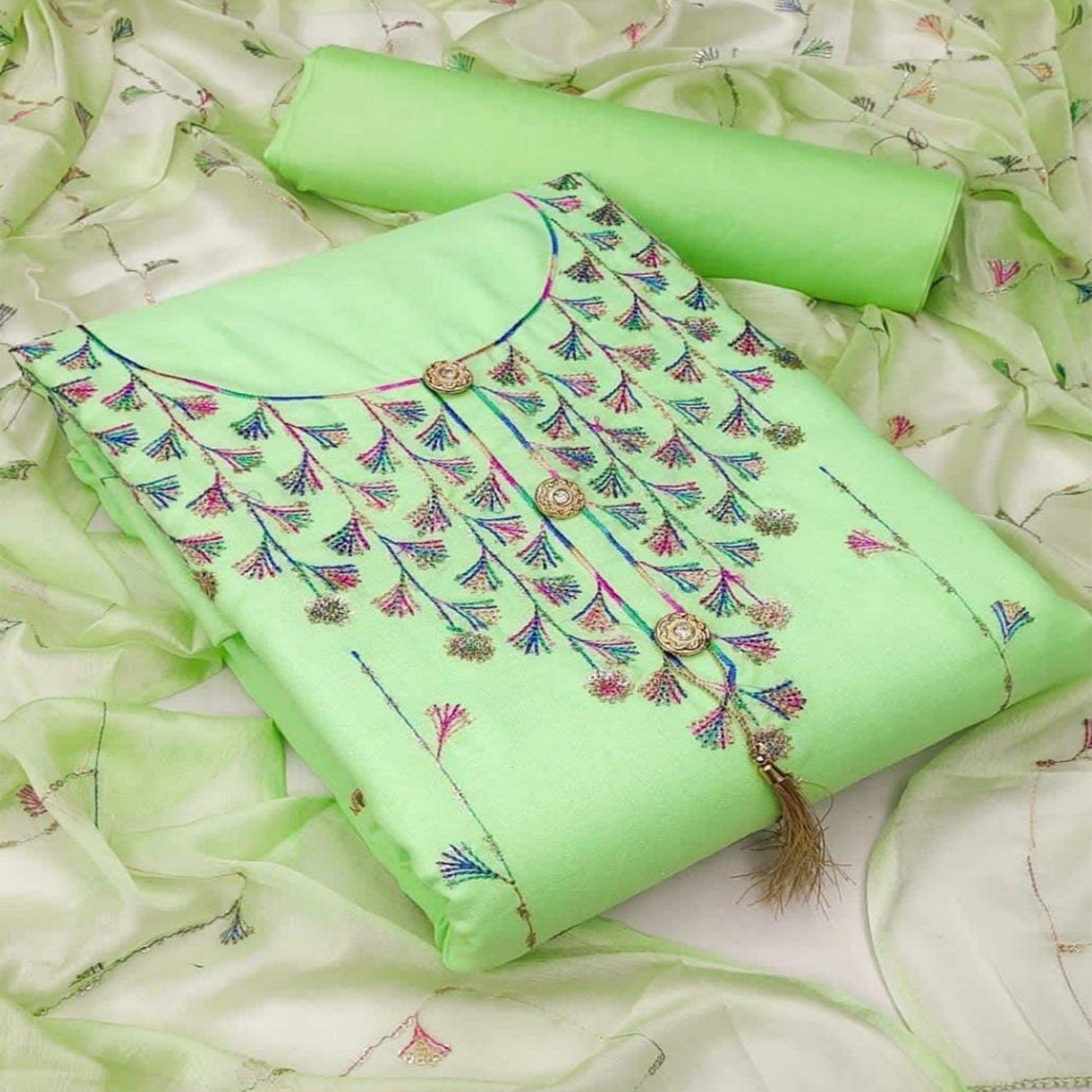 green-casual-wear-sequence-work-cotton-slub-dress-material-133043