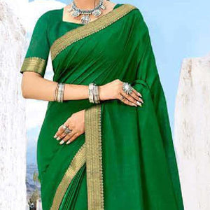 green-partywear-solid-and-woven-vichitra-silk-saree-108173