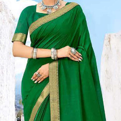 green-partywear-solid-and-woven-vichitra-silk-saree-108173