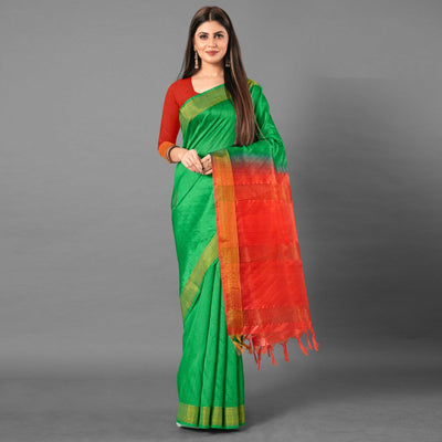 green-casual-wear-solid-cotton-silk-saree-111470