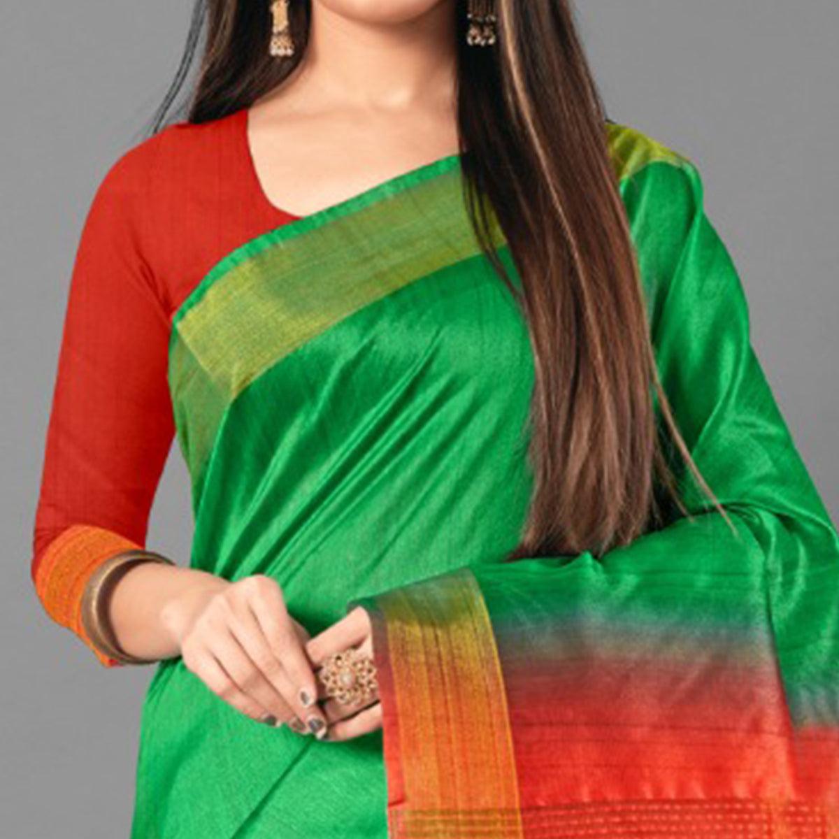 green-casual-wear-solid-cotton-silk-saree-111470