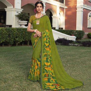 green-casual-wear-solid-georgette-saree-141503