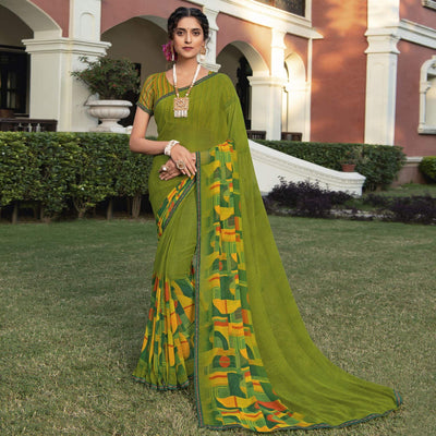 green-casual-wear-solid-georgette-saree-141503