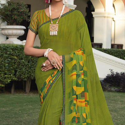 green-casual-wear-solid-georgette-saree-141503