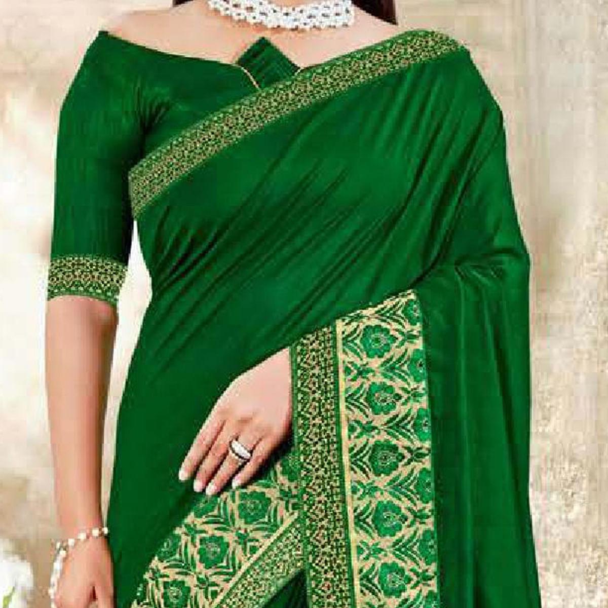 green-partywear-solid-vichitra-silk-saree-with-fancy-border-108158