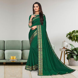 green-casual-wear-solid-vichitra-silk-saree-142466