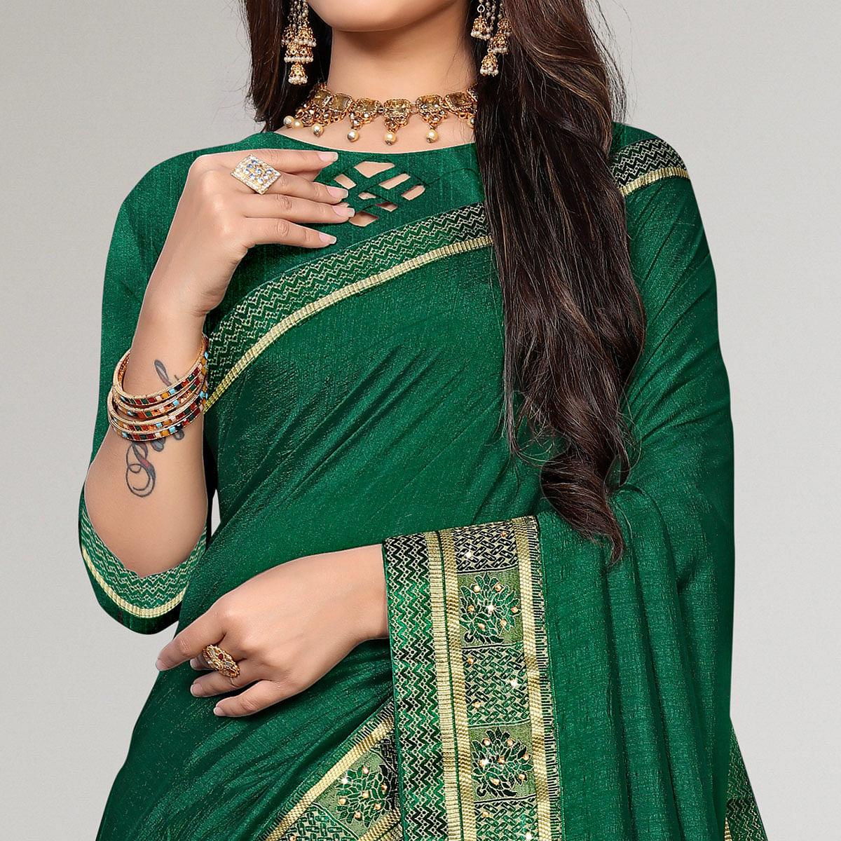 green-casual-wear-solid-vichitra-silk-saree-142466
