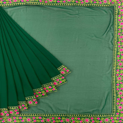 green-casual-wear-solid-with-lace-embroidery-georgette-saree-140777