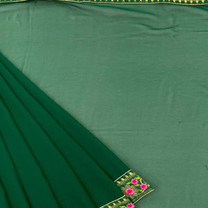 green-casual-wear-solid-with-lace-embroidery-georgette-saree-140777