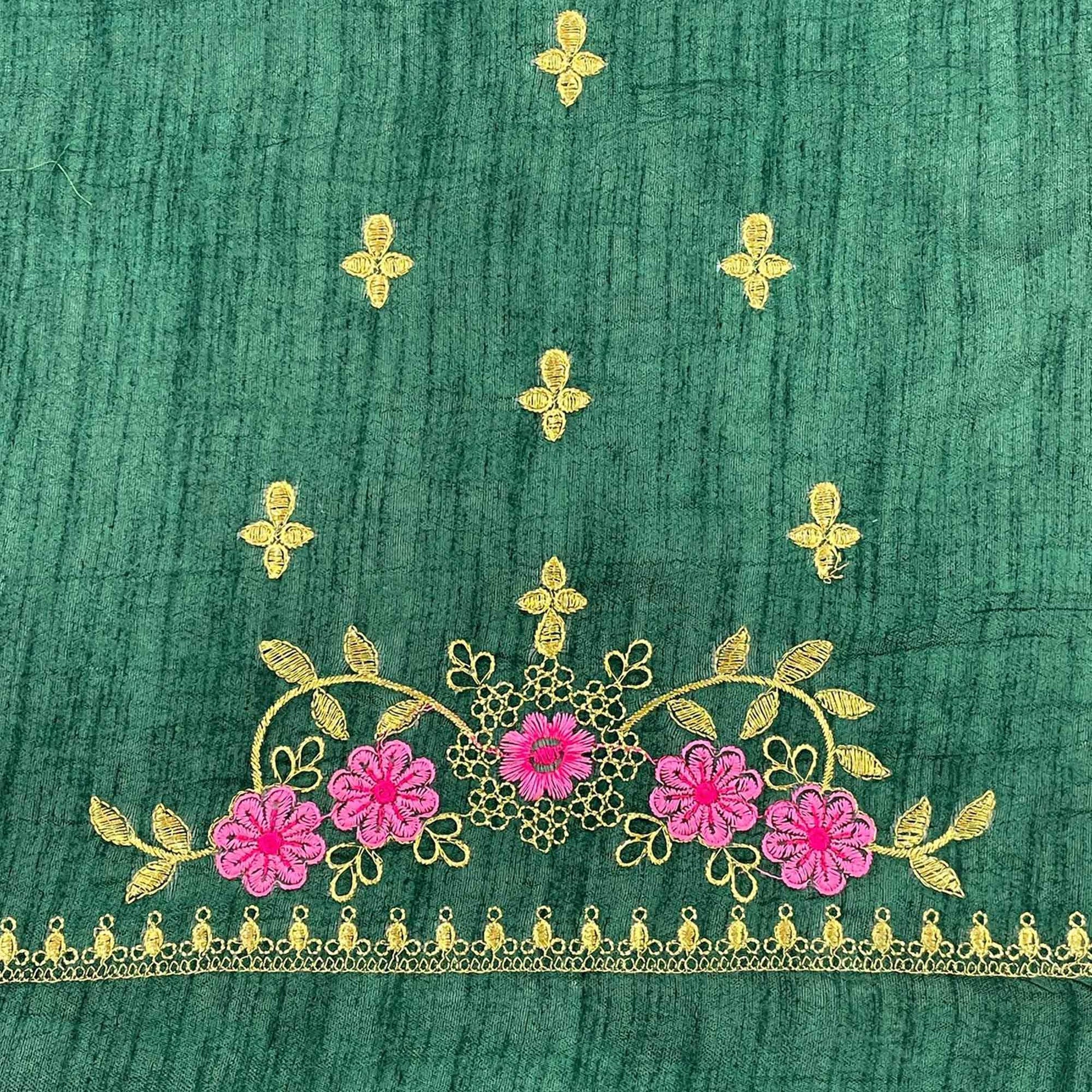green-casual-wear-solid-with-lace-embroidery-georgette-saree-140777
