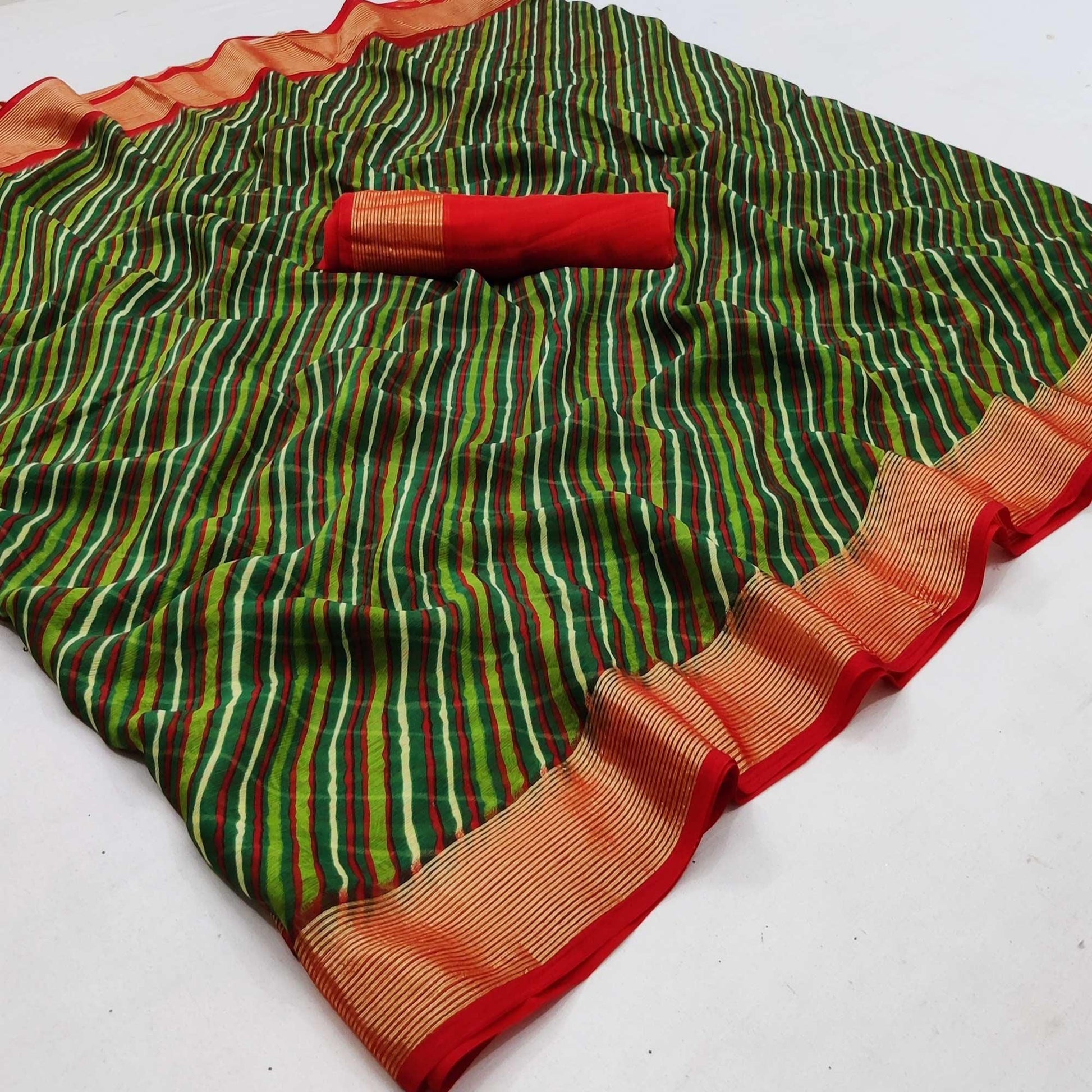 green-casual-wear-stripe-printed-chiffon-saree-140303