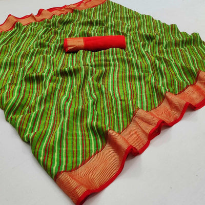 green-casual-wear-stripe-printed-chiffon-saree-140307