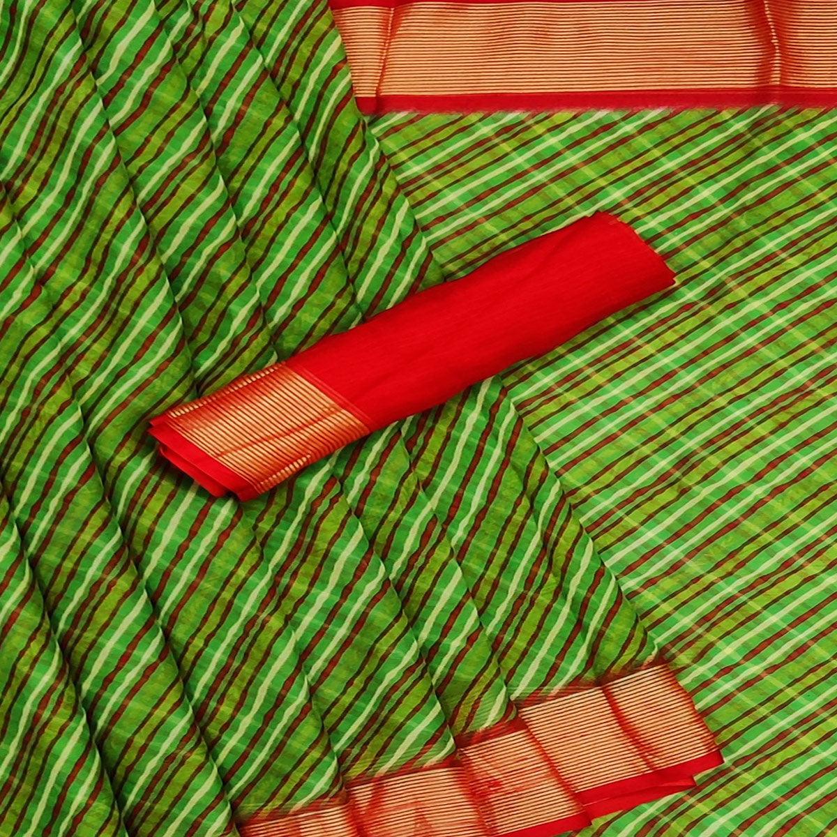green-casual-wear-stripe-printed-chiffon-saree-140307