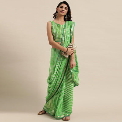 green-casual-wear-stripes-printed-georgette-saree-111224