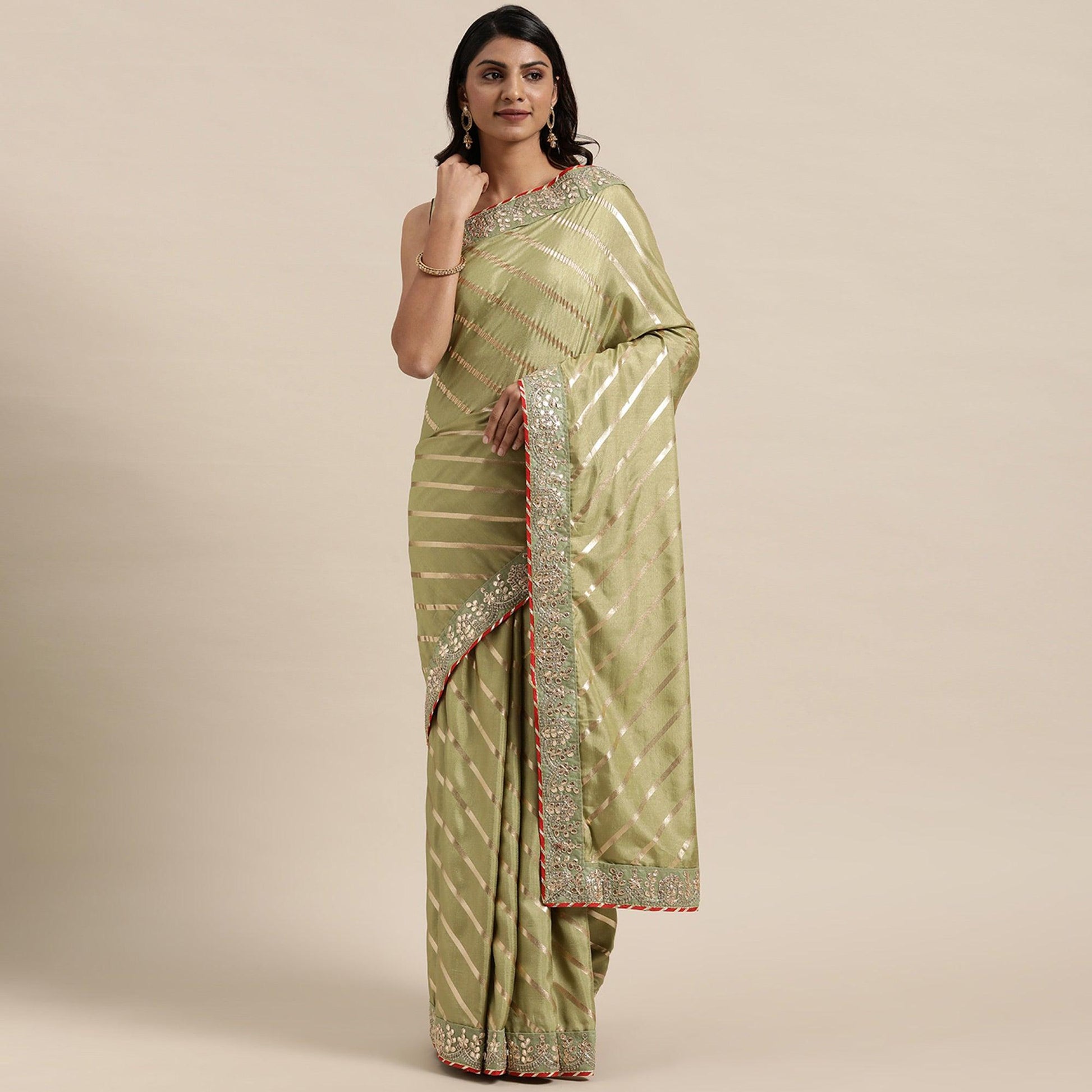 green-casual-wear-stripes-printed-georgette-saree-111223