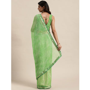 green-casual-wear-stripes-printed-georgette-saree-111224