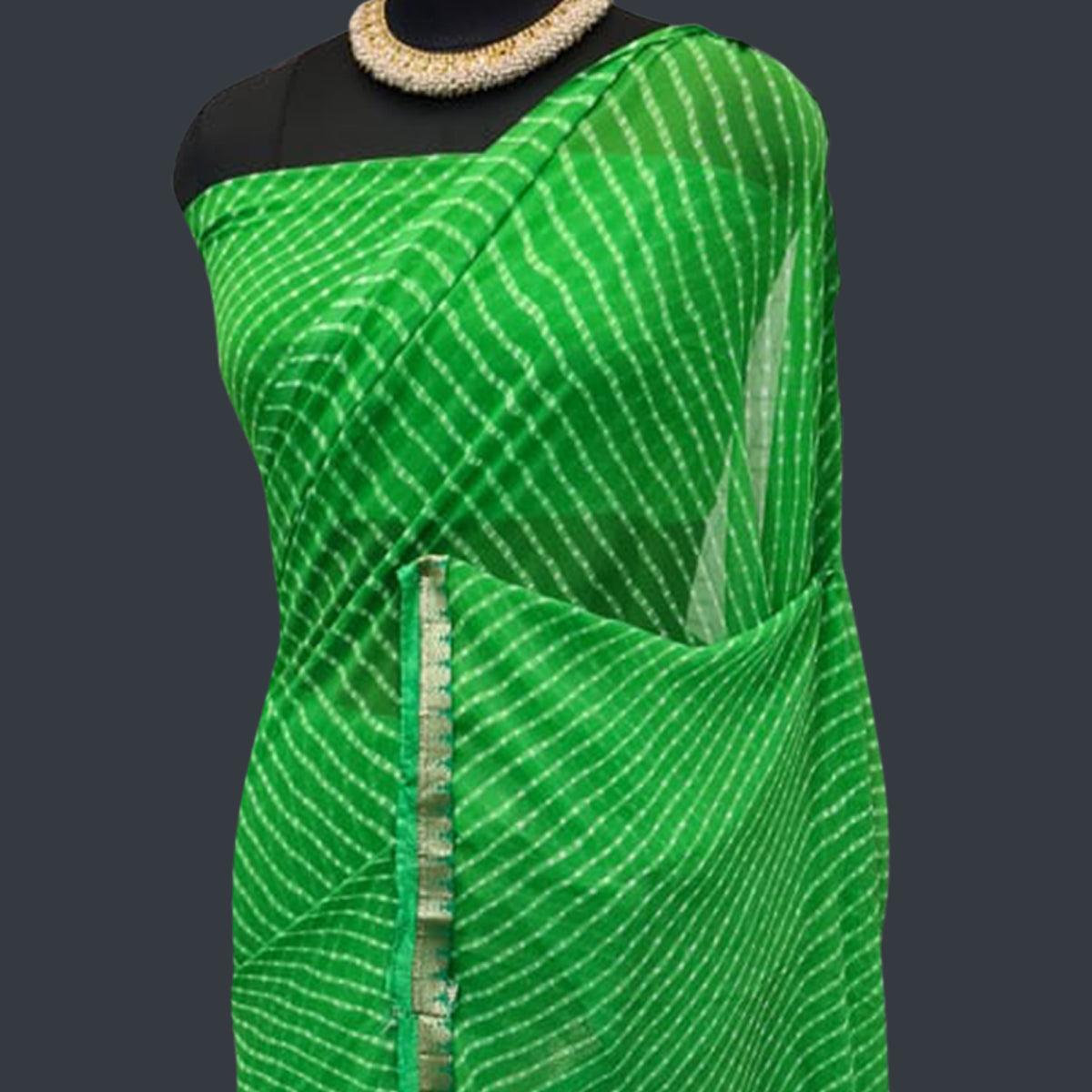 green-casual-wear-stripes-printed-georgette-saree-with-border-119455