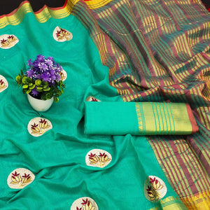 green-casual-wear-woven-chanderi-cotton-saree-120905