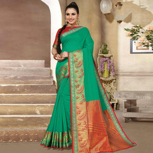 green-casual-wear-woven-cotton-handloom-saree-115498