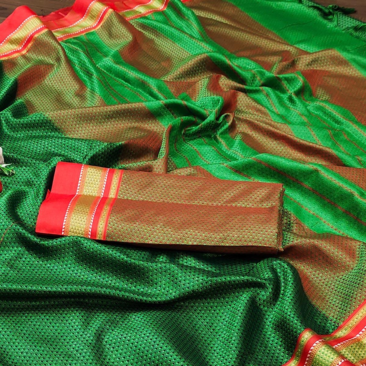 green-casual-wear-woven-designer-khan-art-silk-saree-130498