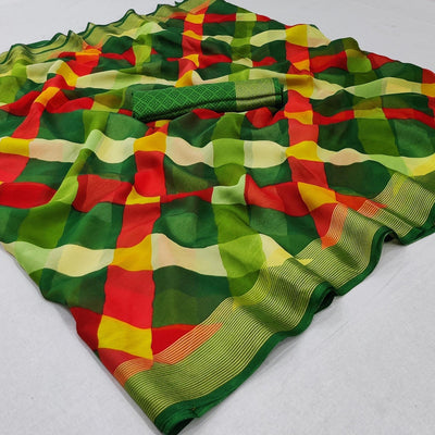 green-cheks-printed-chiffon-saree-143410