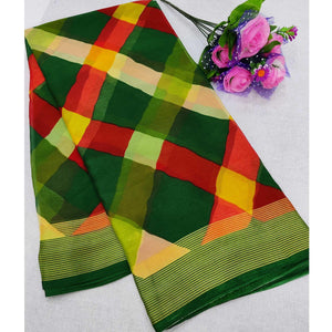 green-cheks-printed-chiffon-saree-143410