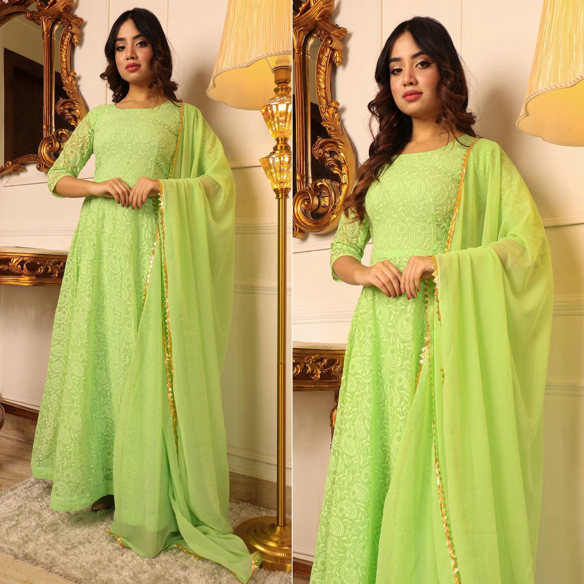 green-chikankari-work-georgette-gown-with-dupatta-144755