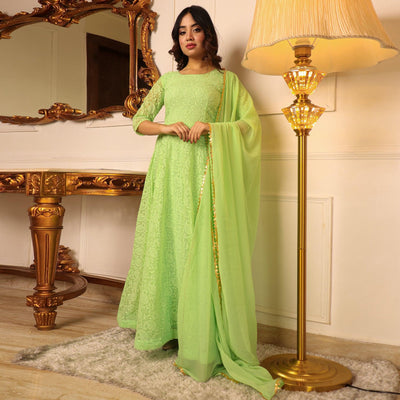 green-chikankari-work-georgette-gown-with-dupatta-144755