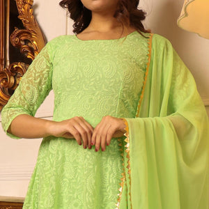 green-chikankari-work-georgette-gown-with-dupatta-144755
