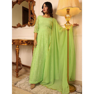 green-chikankari-work-georgette-gown-with-dupatta-144755
