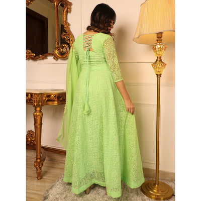 green-chikankari-work-georgette-gown-with-dupatta-144755