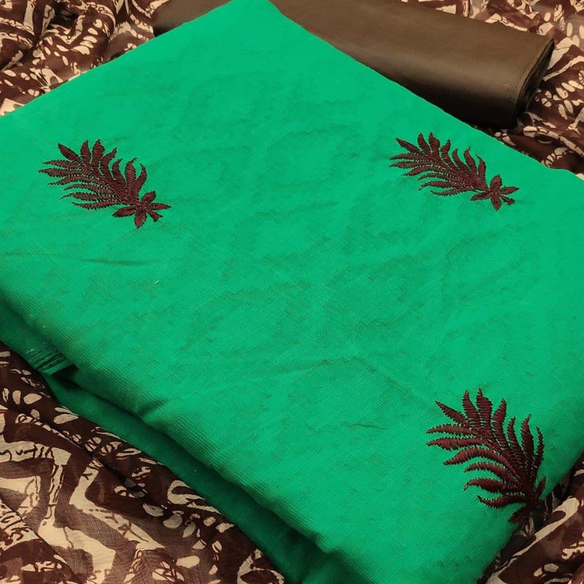 green-colored-embroidered-casual-wear-jacquard-suit
