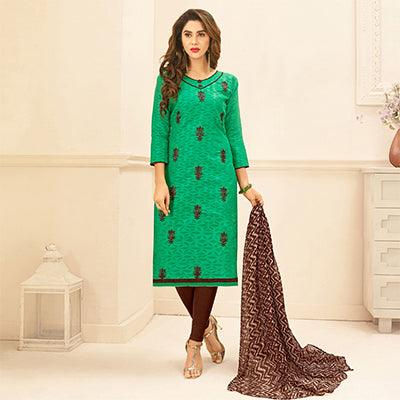 green-colored-embroidered-casual-wear-jacquard-suit