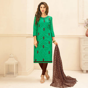 green-colored-embroidered-casual-wear-jacquard-suit