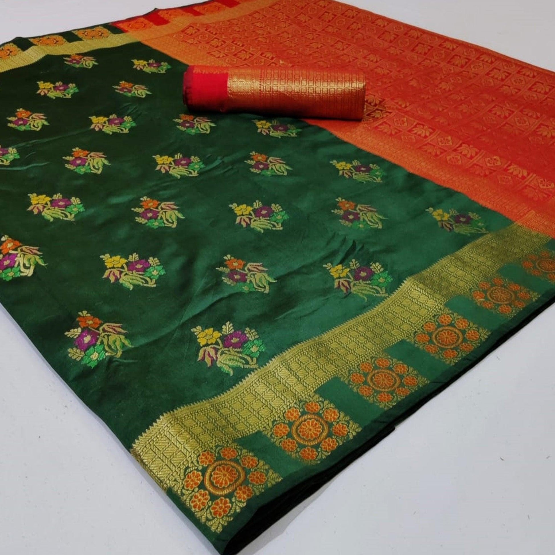 green-colored-festive-wear-woven-silk-saree-111110